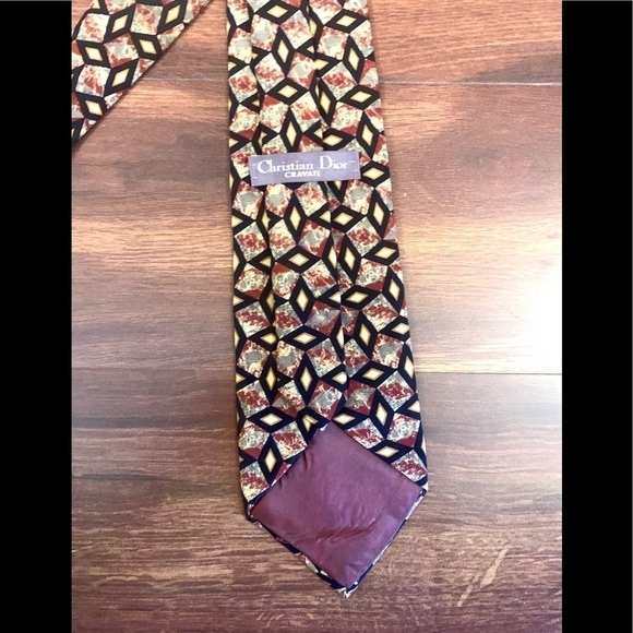 🌿SALE🌿CHRISTIAN DIOR Cravate 100% Silk Vintage Geometric Print Necktie - Picture 3 of 8